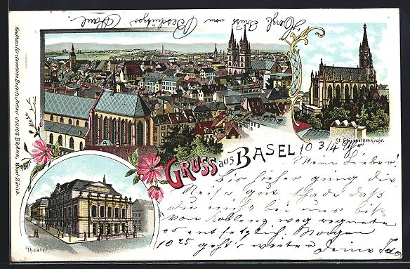 Cartoline postali: Litho Basel, Gesamtansicht, Theater, St. – Usato da Berlin venduto da bartko-reher