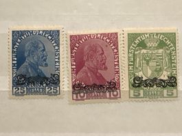 Timbres Liechtenstein 1930 25, 10, 5 Heller