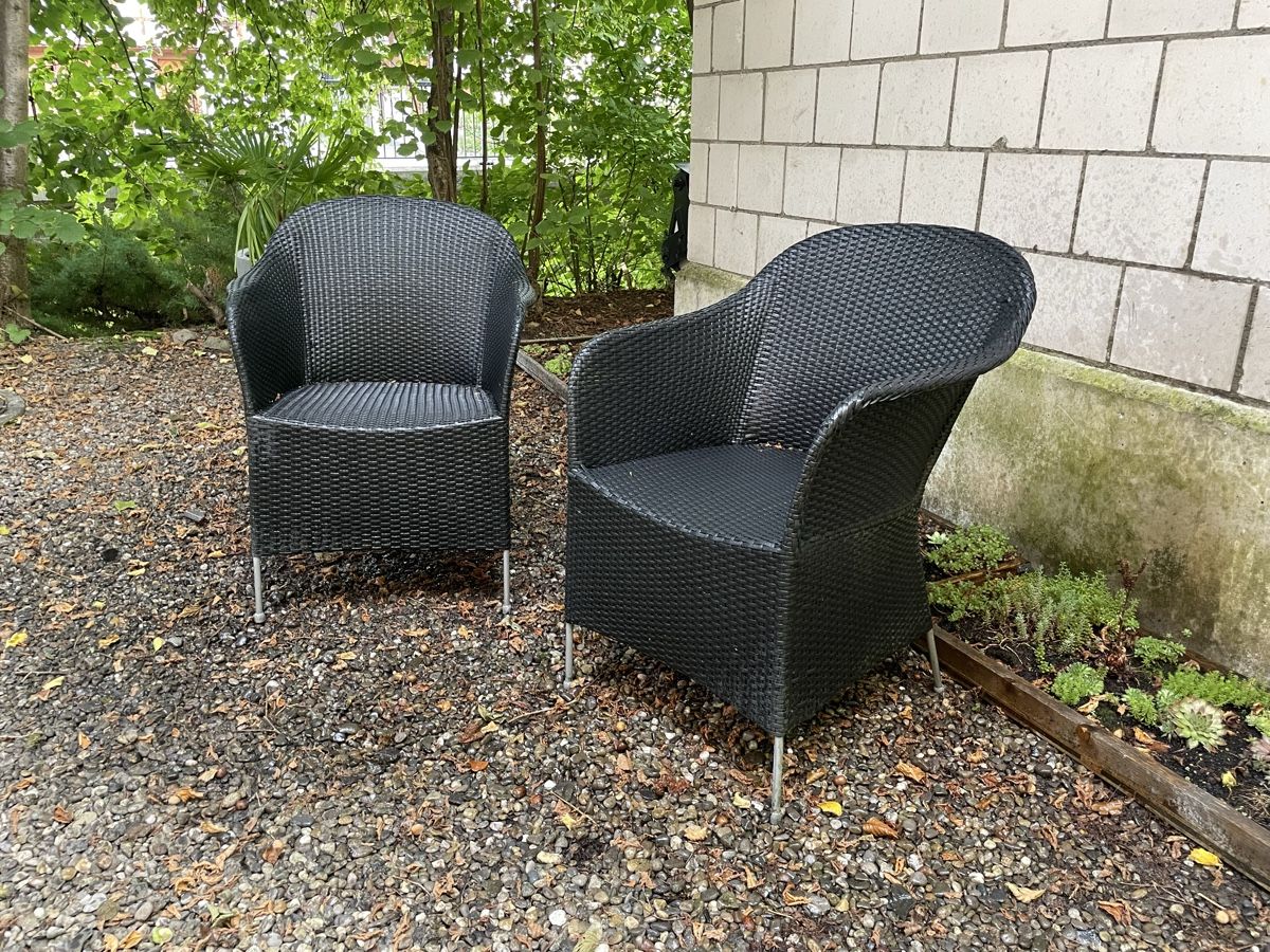 Poltrone: Gartenstühle Rattan schwarz 2er Set – Usato da Rifferswil venduto da Klabourettli