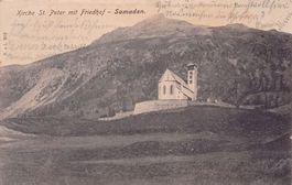 Samaden, Kirche St. Peter mit Friedhof, gelaufen 1906