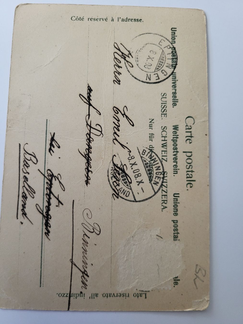 Ansichtskarten: Alte Ansichtskarte Binningen, mit Datum 1908, R21 – Gebraucht aus nunningen von mic_88k2 1