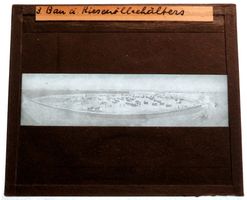 Glasdia Bau eines Riesenölbehälters, um 1900