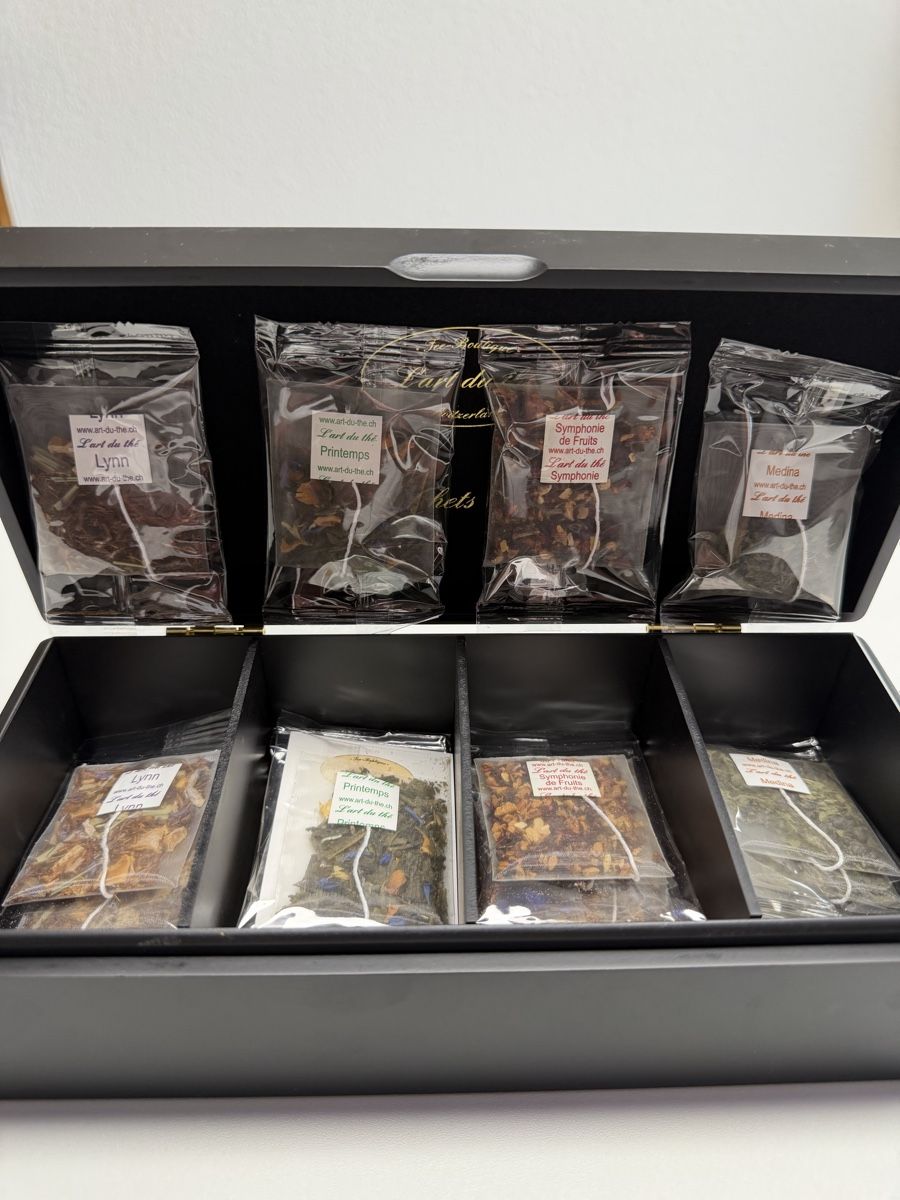 Casse di trasporto: Teebox schwarz mit 4 Fächern von Tee-Boutique L'art du thé – Usato da Rotkreuz venduto da GoldHeinz 3