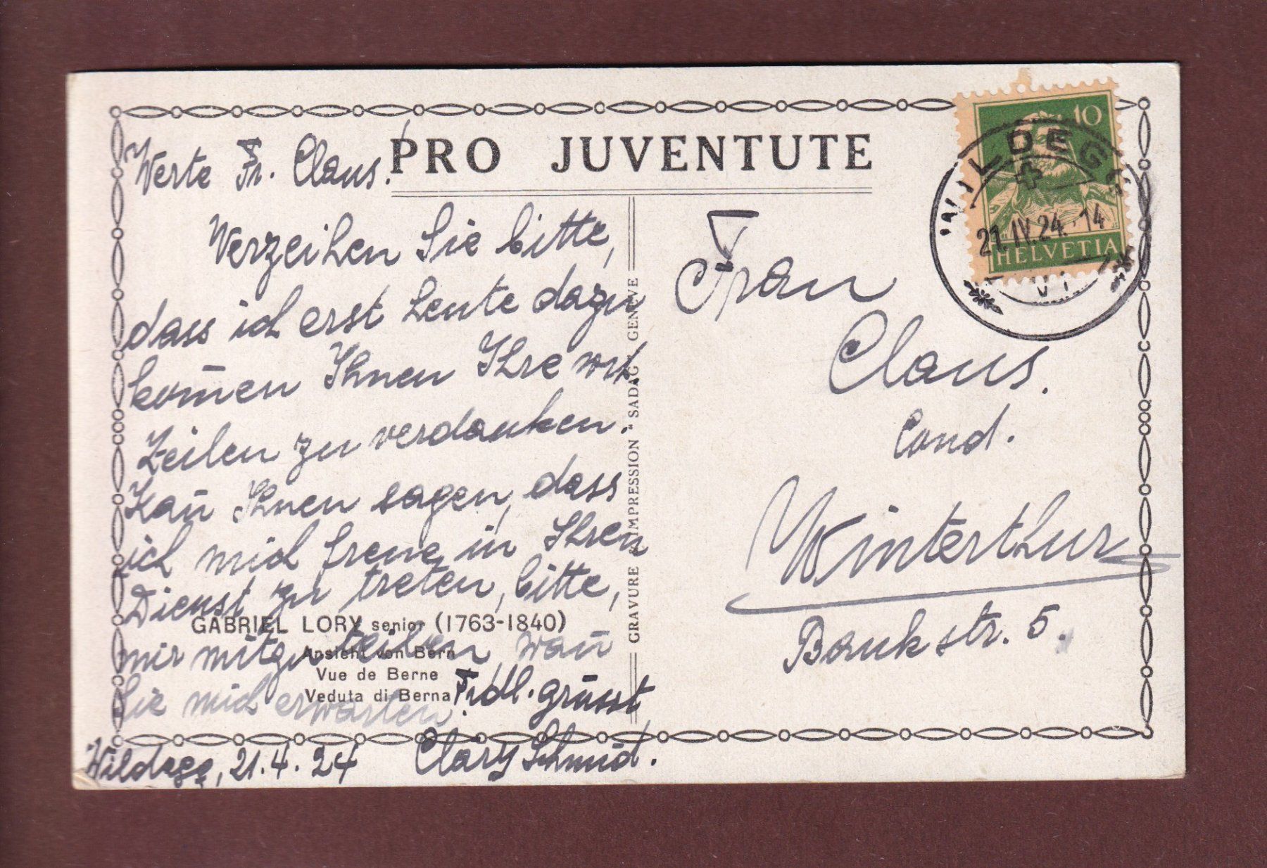 Cartoline postali: PRO JUVENTUTE - Bern - 1924 – Usato da Pully venduto da nicecards 1