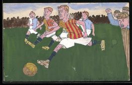 Handgemalt: Szene aus einem Fussball-Spi