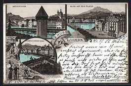 Luzern, Wasserthurm, Blick auf den Pilat