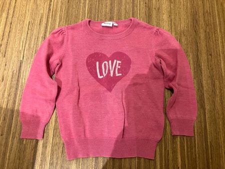 Rosa Mädchen Pullover mit Herz, Grösse 98/104 🌸