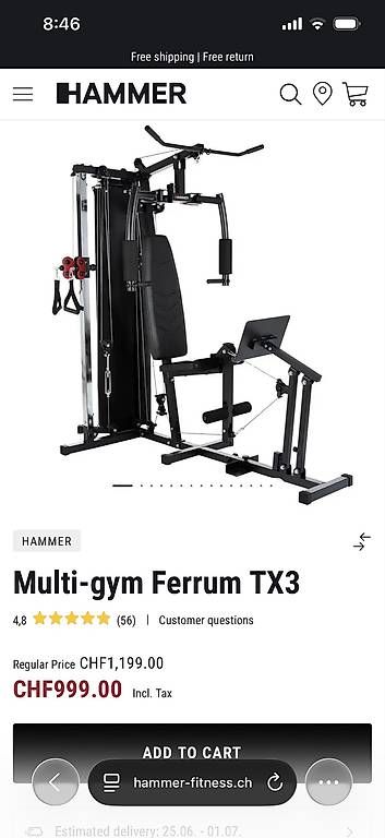 Vélos d'appartement: Kraftstation Hammer Ferrum TX3 – D'occasion à Ibach par leo215