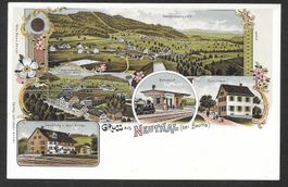 Neuthal bei Bauma farbige Lithografie 5 Bilder mit Bahnhof
