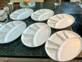 6 VINTAGE GASTRO RACLETTE/FONDUE CHINOISE TELLER PORZELLAN