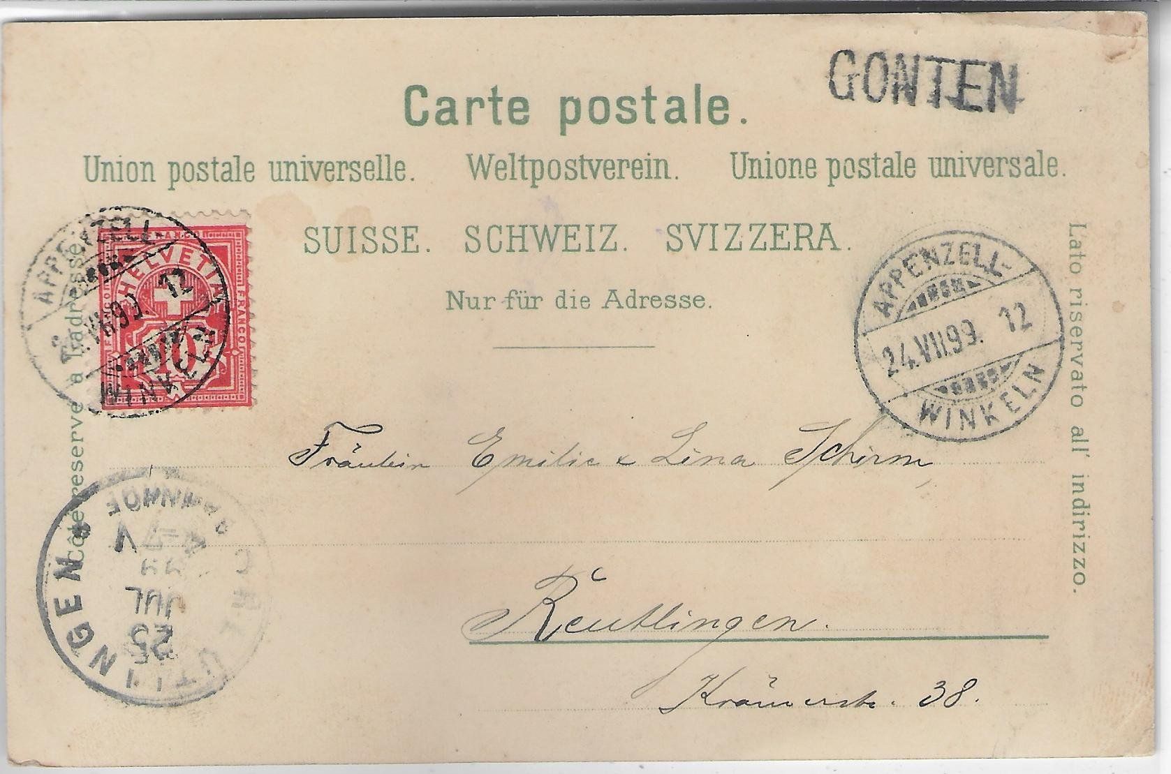 Cartoline postali: Gruss aus Appenzell - Litho 1899 – Usato da Ettingen venduto da Kartenplanet 1