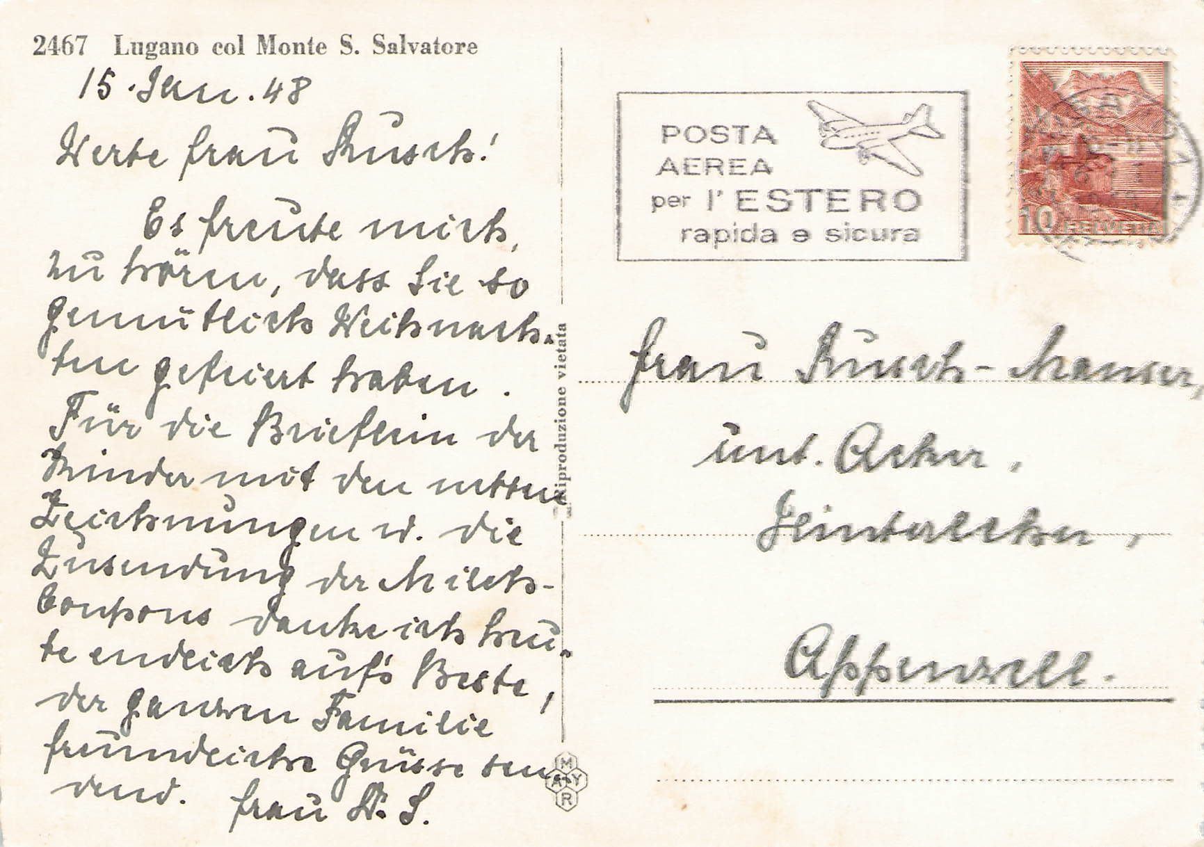 Ansichtskarten: CP/TI Lugano , 1948 – Gebraucht aus Reichenburg von Pipo-67 1