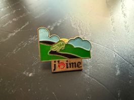 Shell Anstecknadel "j'aime", Auto auf Reise, Vintage!