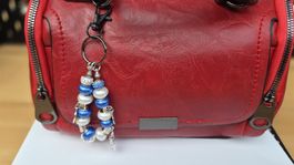 Schlüsselanhänger Taschenanhänger Perlen blau silber neu