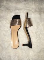 Pantoletten mit Absatz neu Gold schwarz Grösse 41