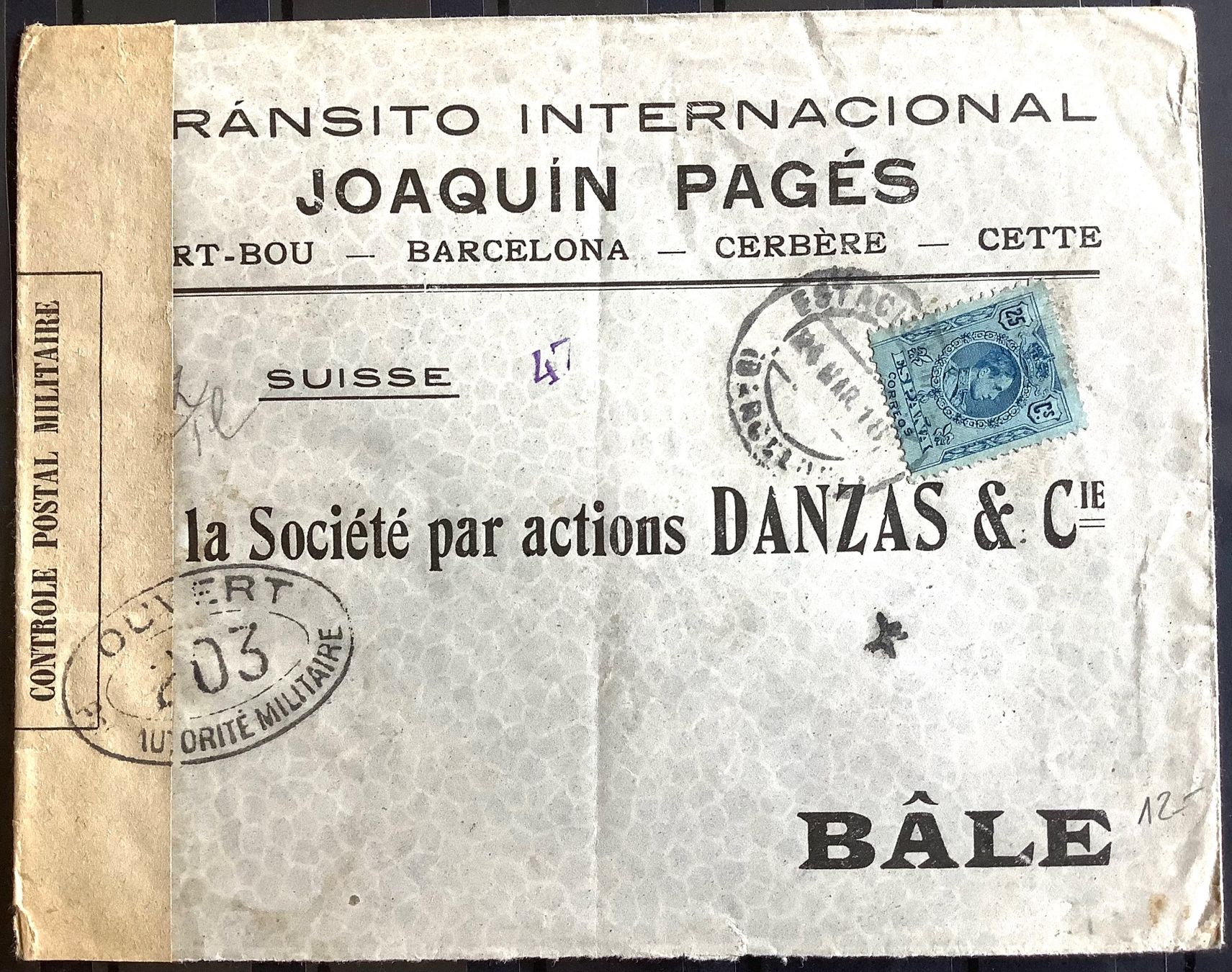 Tutti i francobolli: 1918 Spanien Zensurbrief Barcelona - Basel – Usato da Liestal venduto da Skunk02