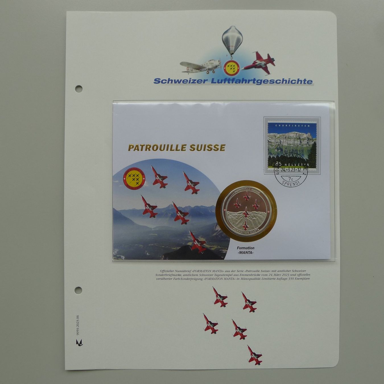 Tutti i francobolli: 2023, Patrouille Suisse Numisbrief "Formation MANTA" – Usato da Sursee venduto da Luzernerraute 4