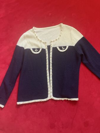 Damen Strickjacke blau weiss Grösse M mit Perlen
