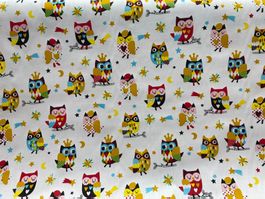 Tissu coton blanc imprimé oiseaux