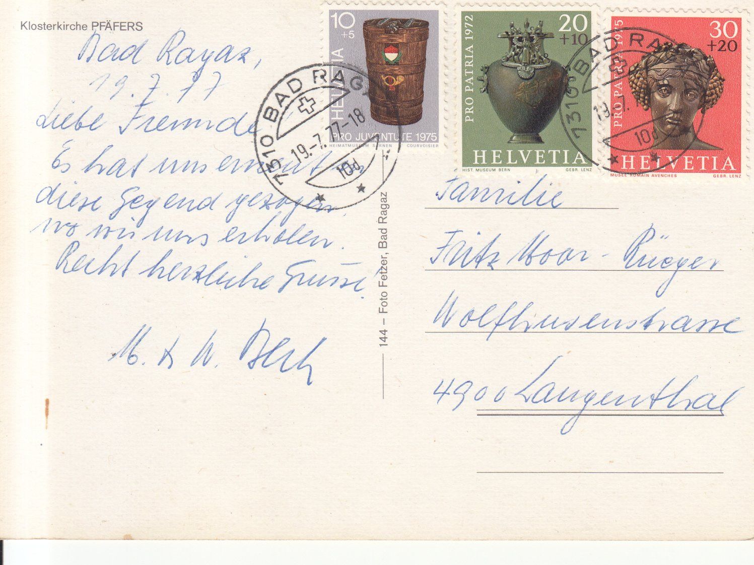 Cartoline postali: Pfäfers 1977 – Usato da Bürglen TG venduto da StampGraf 1
