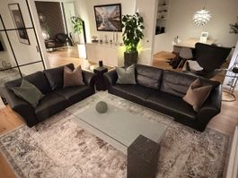 Echtleder Sofa-Set mit Tischen im Mid-Century-Modern-Stil