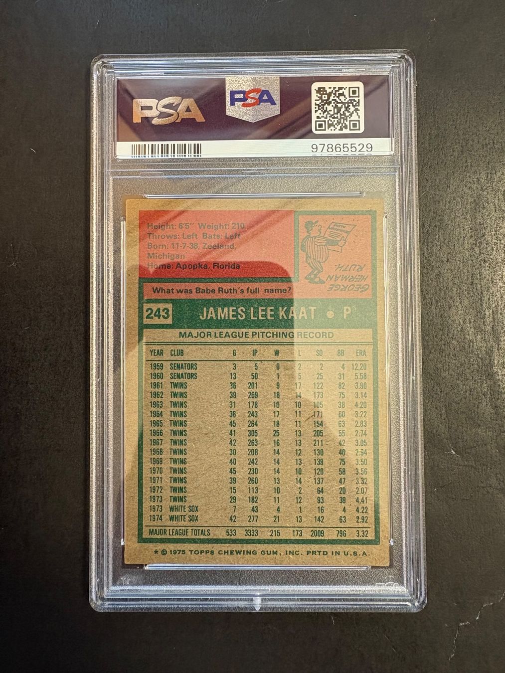 Topps Carte collezionabili: 1975 TOPPS BASEBALL- MLB CARDS - JIM KAAT – Nuovo (secondo la descrizione) da Savosa venduto da Misch-M13 1