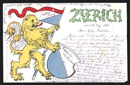 Zürich, Wappen, Löwe mit Schweizer Fah