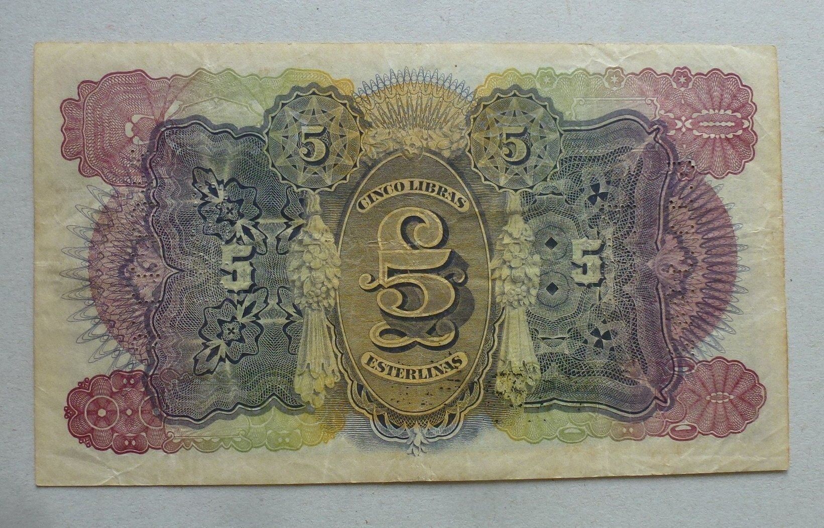 Banconote: Mocambique ++ 5 Libras Esterlinas 1934 – Usato da Walkringen venduto da Casablanca777 1