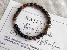 Bracelet Majestic en oeil de tigre et agate noire