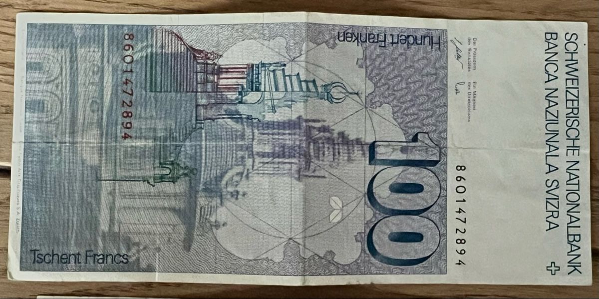 Banknoten: 100 Franken Note 20 Franken Note 10 Franken Note Schweiz  – Gebraucht aus Sevelen von Ritiplampi 3