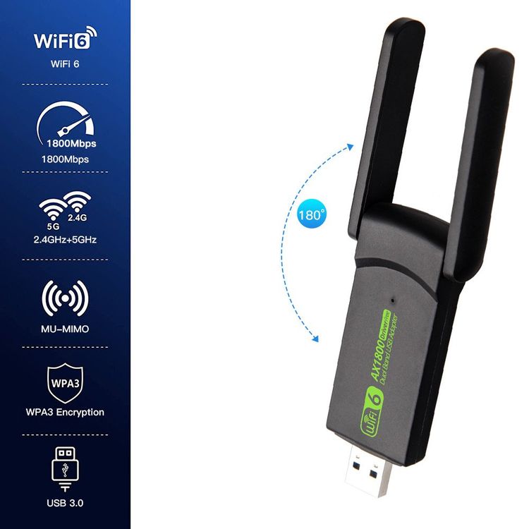 USB Wifi 6 WLAN Adapter Empfänger Receiver 1800Mbps, USB 3.0 (Neu und ...