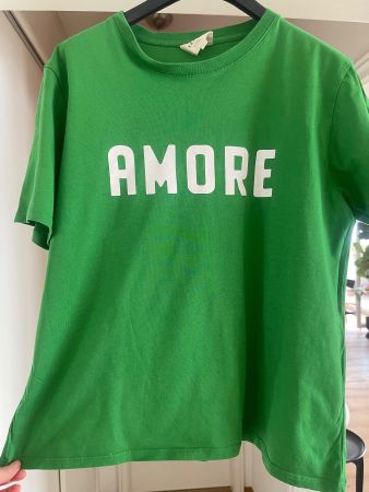 T-Shirt Sézane grün Grösse L mit Aufdruck AMORE