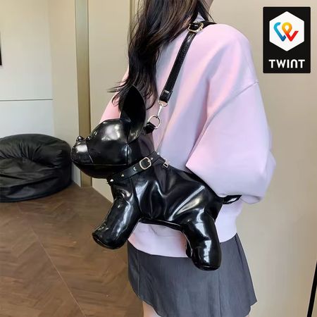 Sac à bandoulière en cuir PU  en forme de bouledogue noir