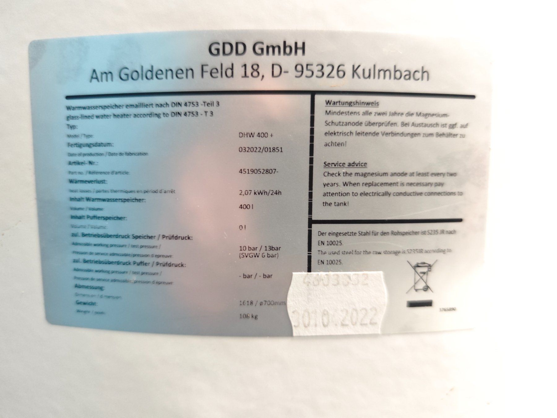 Sanitari: Wärmepumpenboiler Dimplex DHW 400+ 04.2022 – Usato da Pfäffikon ZH venduto da 1252 3