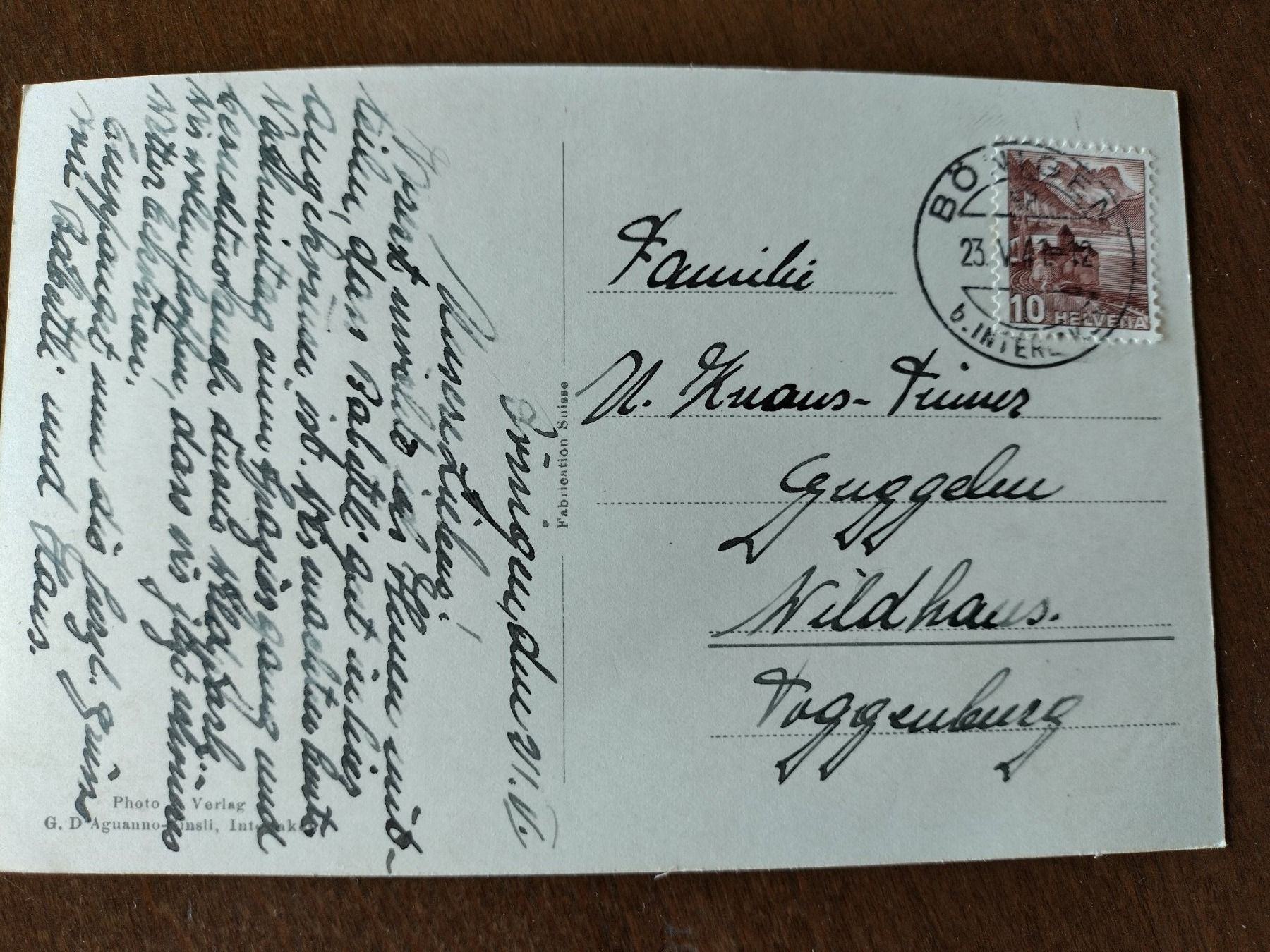 Ansichtskarten: Ansichtskarte "Alpenwildpark Harder-Interlaken" 1941 – Gebraucht aus Wildhaus von Hukwildhaus 3