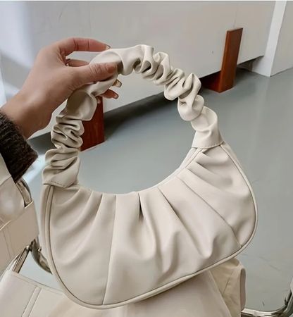 Elegante Handtasche in Creme-Weiss mit Raffungen, Neu