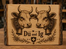 Rustikales Holzbild «Du und Ig» – 25 × 40 cm