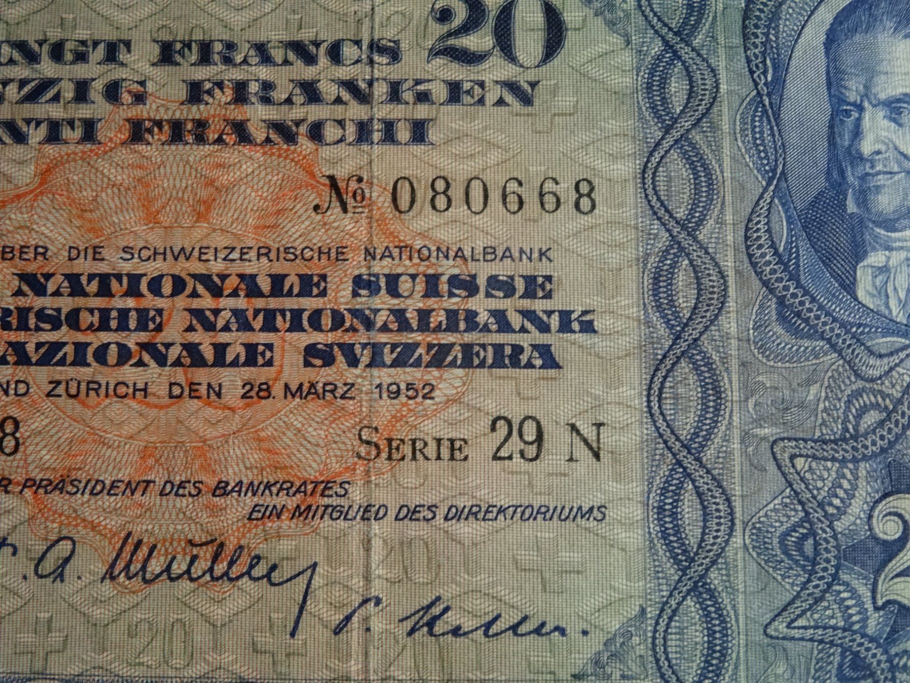 Banconote: gebrauchte Fr. 20.-- Note 1952 echte Nostalgie – Usato da Lupfig venduto da Jolly63 2