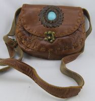 Vintage - Ledertasche mit Türkis-Stein - Umhängetasche