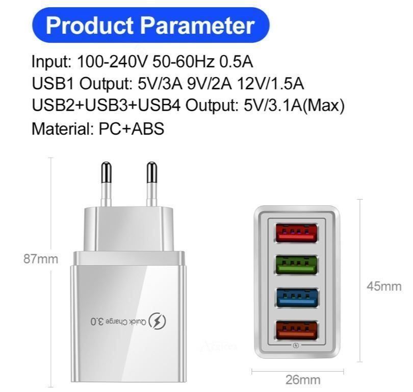 Chargements: Chargeur QC 3.0 avec 4 ports USB – Neuf (Voir description) à Yverdon-les-Bains par rogi80 4