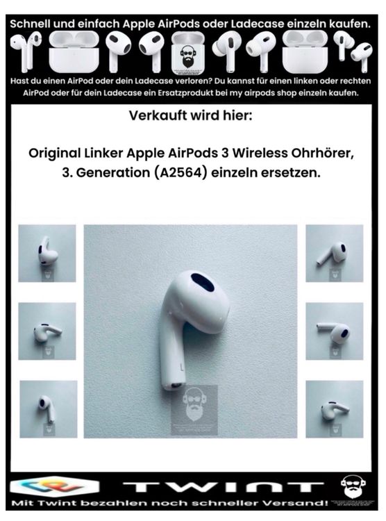 Original Apple AirPods 3 Gen. Linker A2564 Einzeln AirPod 1