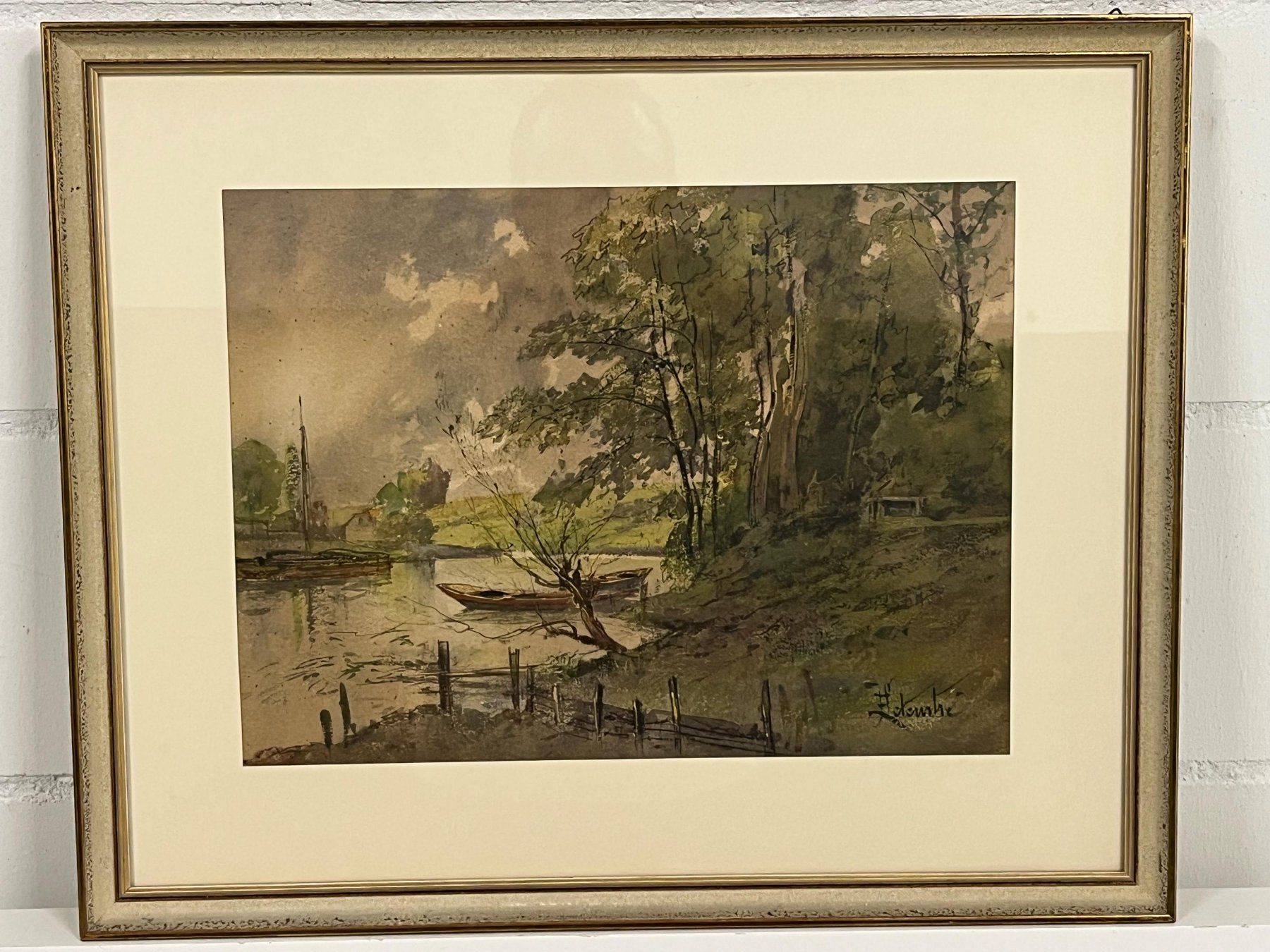 Dipinti: gerahmtes Gemälde, das eine Flusslandschaft mit Booten un – Usato da Basel venduto da Kaffee_und_Kunst 2