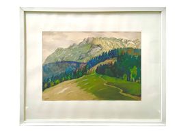 Aquarell Voralpen J.Lischer gerahmt weiss 63 x51cm