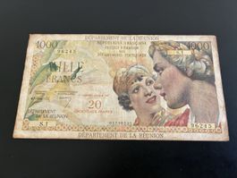 FRANCE DEPARTMENT REUNION DOM Billet 1000 FRANCS SURCHARGE 2