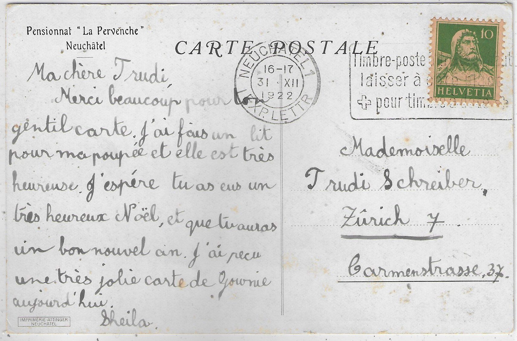 Cartoline postali: Pensionat "La Pervenche" Neuchatel – Usato da Ettingen venduto da Kartenplanet 1