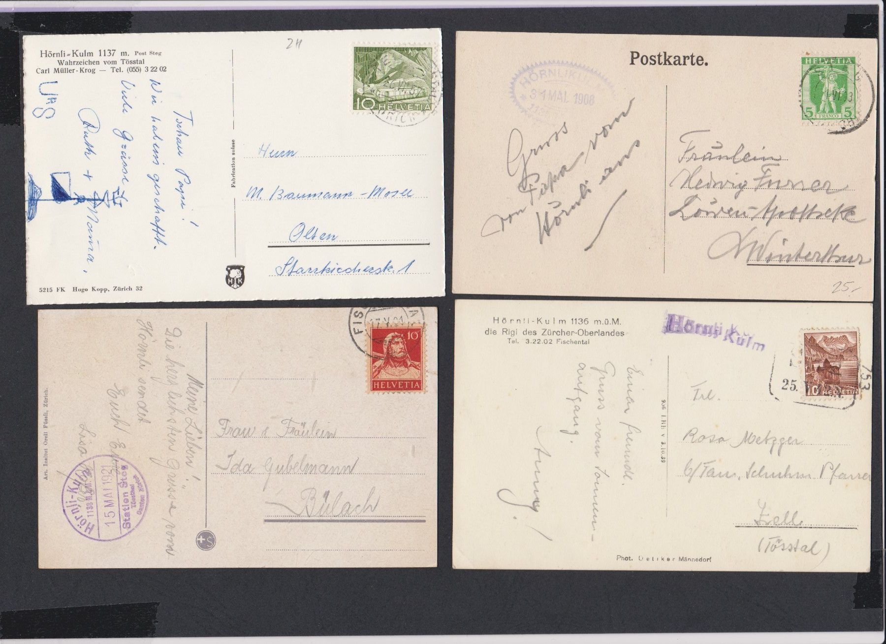 Cartoline postali: Hörnli   -  Kulm   :   4 versch. alte Ansichtskarten – Usato da Vitznau venduto da Ropaku 1