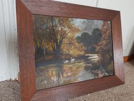 Herbstlandschaft Ölgemälde mit Schwänen