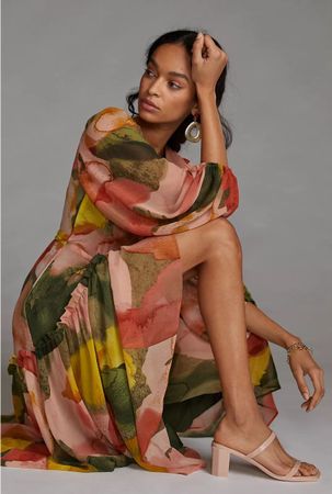 Brand new Anthropology Geo Wrap around maxi dress M