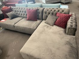 Ecksofa mit Hocker Chesterfield grau guter Zustand