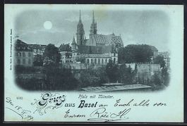 Mondschein-AK Basel, Pfalz mit Münster